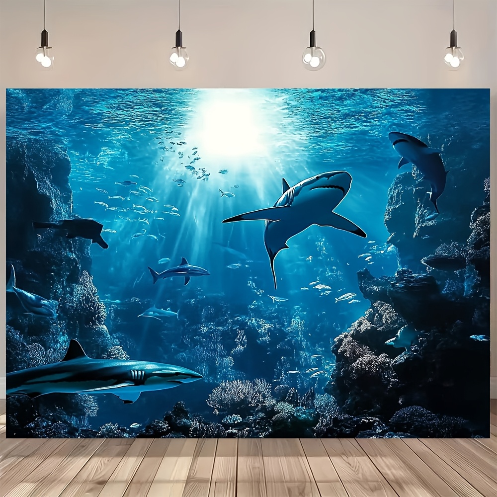 Marine Aquarium - Majestueus diepzeehaai wandtapijt blauwe oceaan zeeleven